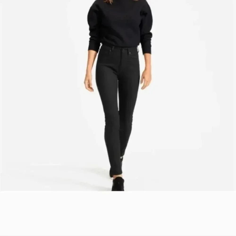 Everlane Mid Rise Black Denim Straight Leg Skinny Jeans Size 27